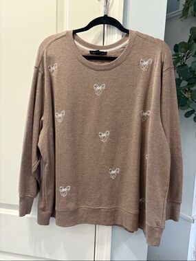 Jane and Delancey Taupe Crewneck Sweatshirt with White Embroidery